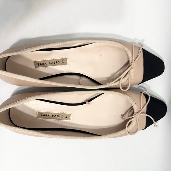 Zara Beige and Black Flats Size 9 - Picture 6 of 8